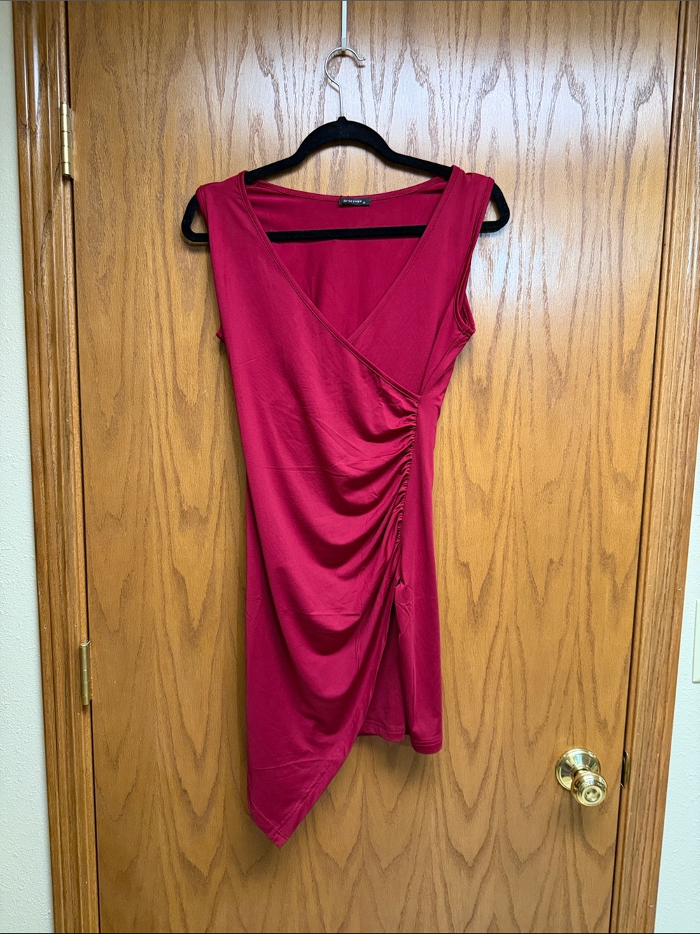 Ruched Asymmetrical Dress in maroon